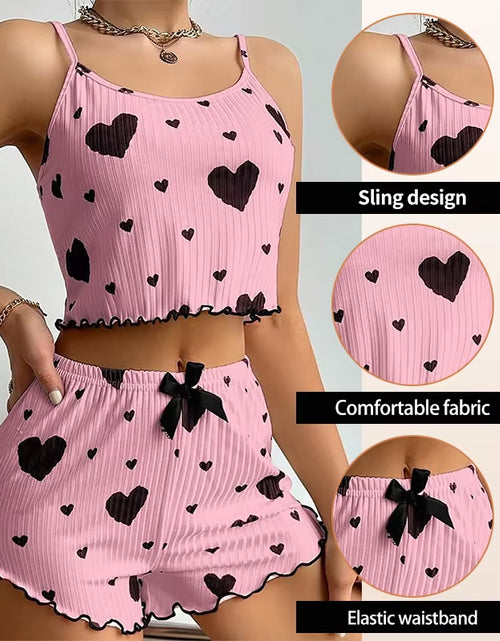 Load image into Gallery viewer, Women'S Pajamas Set Sleepwear 2 PCS Short Tank Tops and Shorts S M L White Ventilate Soft Casual Love Printing
