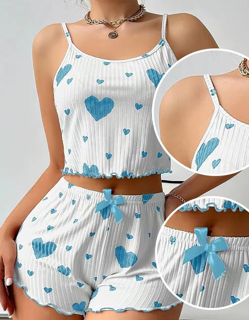 Load image into Gallery viewer, Women'S Pajamas Set Sleepwear 2 PCS Short Tank Tops and Shorts S M L White Ventilate Soft Casual Love Printing
