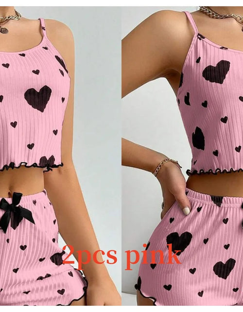 Load image into Gallery viewer, Women'S Pajamas Set Sleepwear 2 PCS Short Tank Tops and Shorts S M L White Ventilate Soft Casual Love Printing
