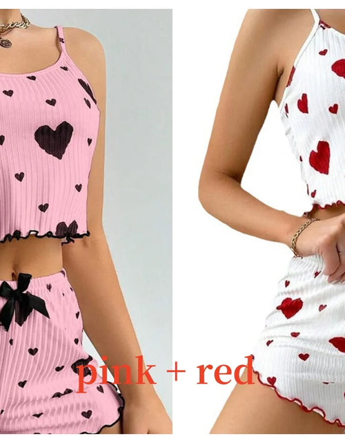 Load image into Gallery viewer, Women'S Pajamas Set Sleepwear 2 PCS Short Tank Tops and Shorts S M L White Ventilate Soft Casual Love Printing
