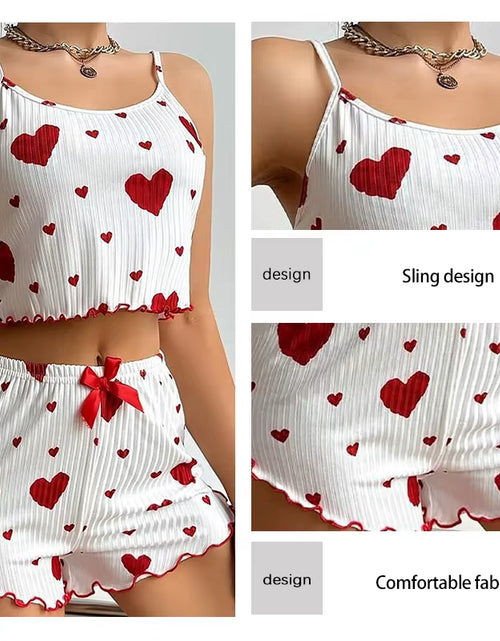 Load image into Gallery viewer, Women'S Pajamas Set Sleepwear 2 PCS Short Tank Tops and Shorts S M L White Ventilate Soft Casual Love Printing
