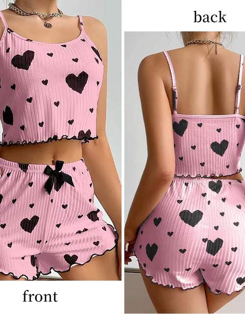 Load image into Gallery viewer, Women'S Pajamas Set Sleepwear 2 PCS Short Tank Tops and Shorts S M L White Ventilate Soft Casual Love Printing
