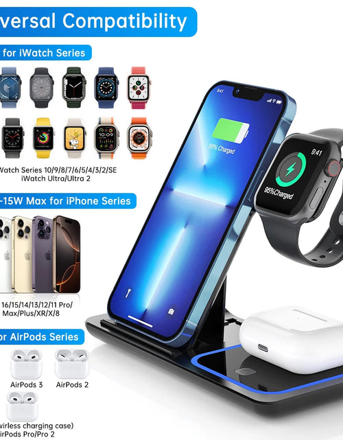 Load image into Gallery viewer, Wireless Charger, 18W Fast Iphone Charging Station Compatible for Iphone 17/16/15/14/13/12/11/Pro Max/Plus, 3 in 1 Wireless Charger Stand for Iwatch SE 11/10/9/8/7/6/5/4, Airpods Pro 2/3/4
