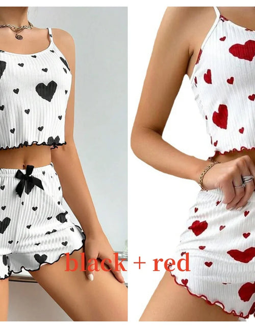 Load image into Gallery viewer, Women'S Pajamas Set Sleepwear 2 PCS Short Tank Tops and Shorts S M L White Ventilate Soft Casual Love Printing
