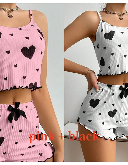 Load image into Gallery viewer, Women'S Pajamas Set Sleepwear 2 PCS Short Tank Tops and Shorts S M L White Ventilate Soft Casual Love Printing
