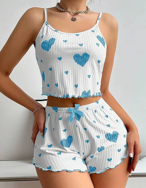 Load image into Gallery viewer, Women'S Pajamas Set Sleepwear 2 PCS Short Tank Tops and Shorts S M L White Ventilate Soft Casual Love Printing
