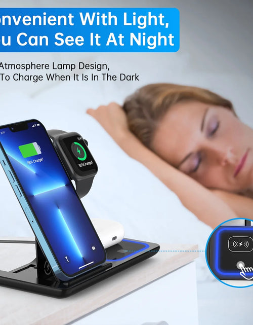 Load image into Gallery viewer, Wireless Charger, 18W Fast Iphone Charging Station Compatible for Iphone 17/16/15/14/13/12/11/Pro Max/Plus, 3 in 1 Wireless Charger Stand for Iwatch SE 11/10/9/8/7/6/5/4, Airpods Pro 2/3/4
