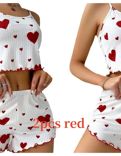 Load image into Gallery viewer, Women'S Pajamas Set Sleepwear 2 PCS Short Tank Tops and Shorts S M L White Ventilate Soft Casual Love Printing
