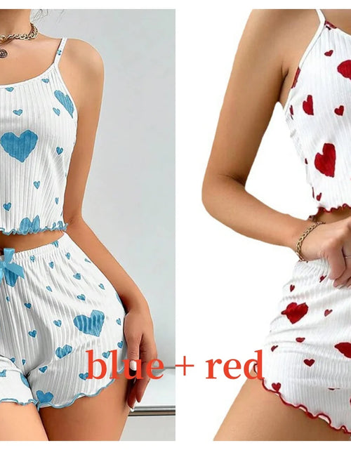 Load image into Gallery viewer, Women'S Pajamas Set Sleepwear 2 PCS Short Tank Tops and Shorts S M L White Ventilate Soft Casual Love Printing
