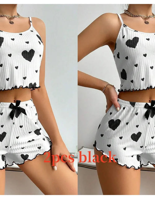 Load image into Gallery viewer, Women'S Pajamas Set Sleepwear 2 PCS Short Tank Tops and Shorts S M L White Ventilate Soft Casual Love Printing
