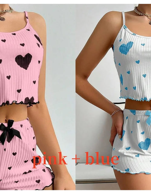 Load image into Gallery viewer, Women'S Pajamas Set Sleepwear 2 PCS Short Tank Tops and Shorts S M L White Ventilate Soft Casual Love Printing
