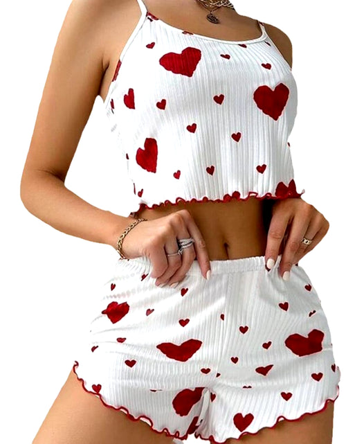 Load image into Gallery viewer, Women'S Pajamas Set Sleepwear 2 PCS Short Tank Tops and Shorts S M L White Ventilate Soft Casual Love Printing
