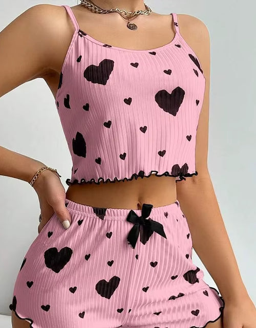 Load image into Gallery viewer, Women'S Pajamas Set Sleepwear 2 PCS Short Tank Tops and Shorts S M L White Ventilate Soft Casual Love Printing
