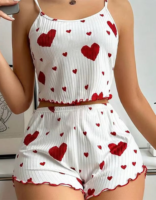 Load image into Gallery viewer, Women'S Pajamas Set Sleepwear 2 PCS Short Tank Tops and Shorts S M L White Ventilate Soft Casual Love Printing

