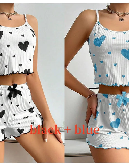 Load image into Gallery viewer, Women'S Pajamas Set Sleepwear 2 PCS Short Tank Tops and Shorts S M L White Ventilate Soft Casual Love Printing
