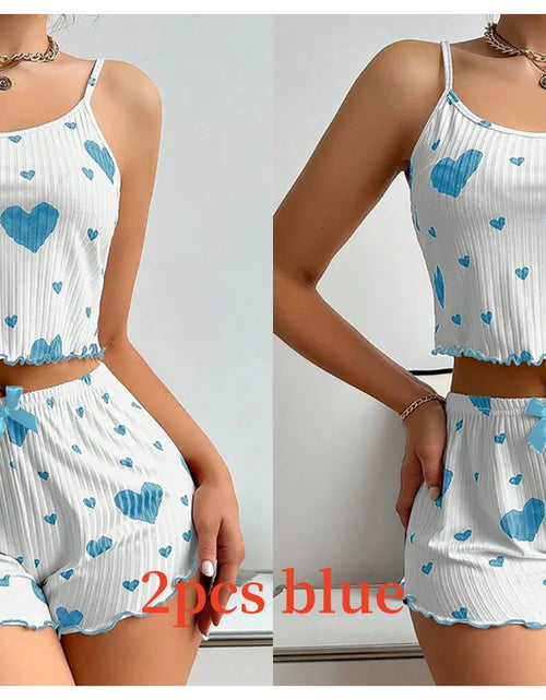 Load image into Gallery viewer, Women'S Pajamas Set Sleepwear 2 PCS Short Tank Tops and Shorts S M L White Ventilate Soft Casual Love Printing
